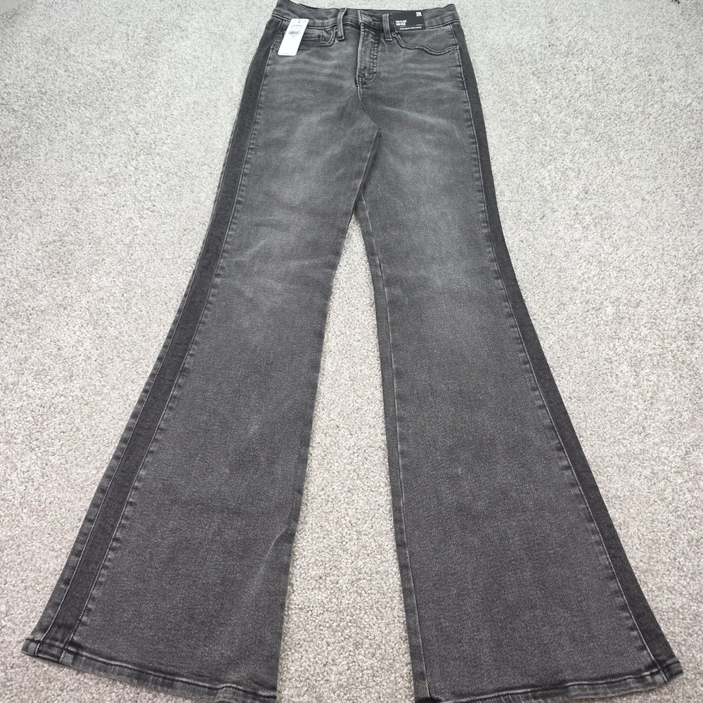Express 70s Flare High Rise Jeans Hyper Sculpt Stretch Gray Black 2R NEW